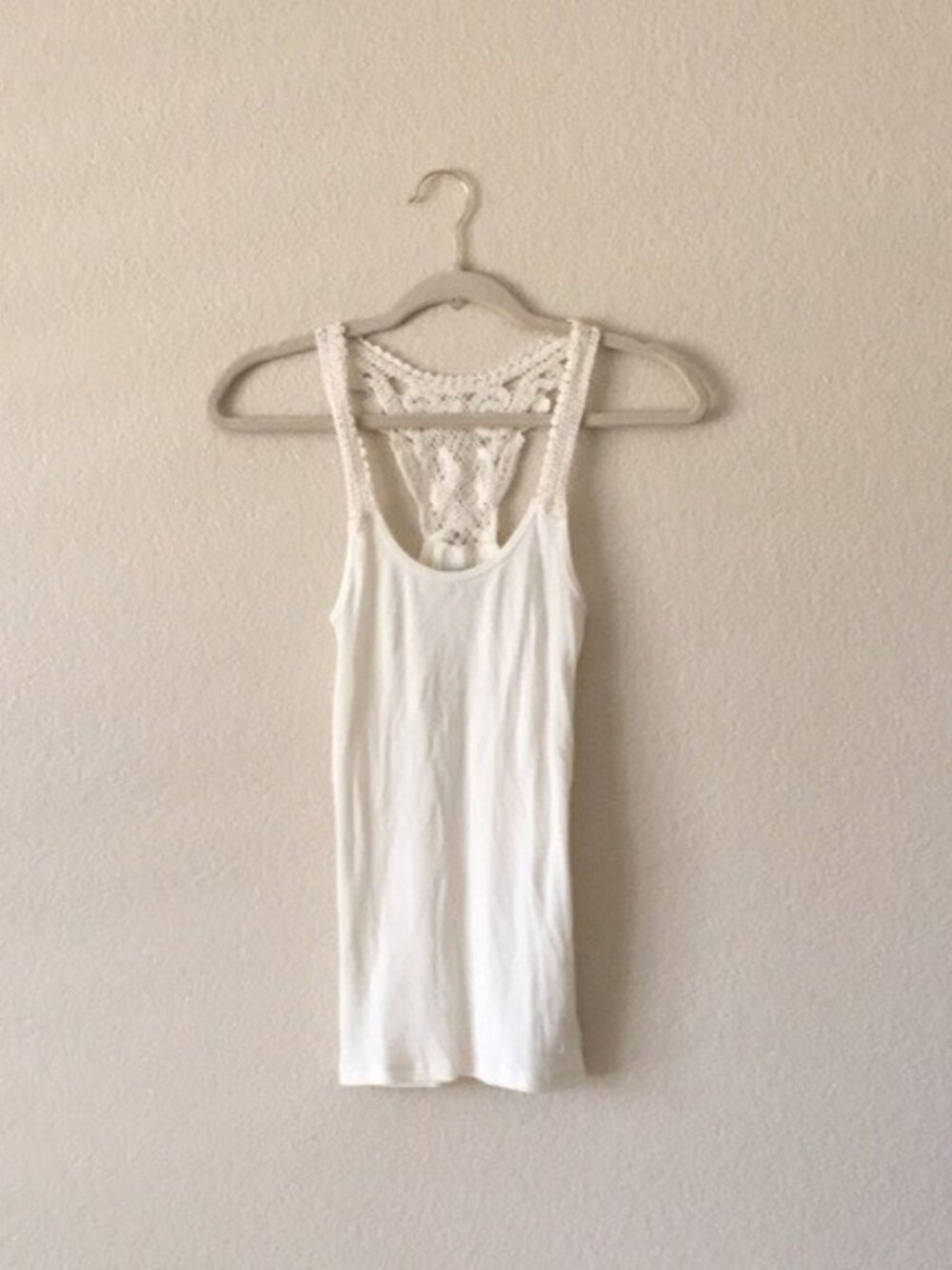 American Eagle Ribbed Tank Top Crochet Lace Racerback Scoop